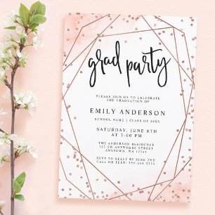 Rose Gold Faux Glitter Geometric Graduation Party Invitation