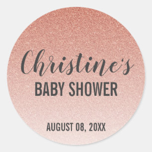 Rose Gold Faux Glitter Girl Baby Shower Sticker
