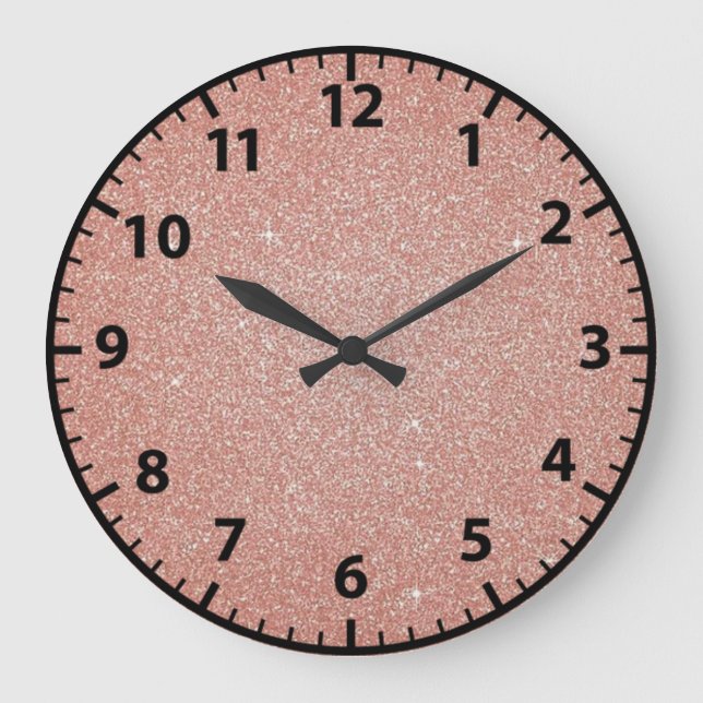 Rose Gold Faux Glitter Girly Wall Clock (Front)