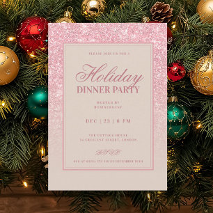 Rose Gold FAUX Glitter Holiday Dinner Champagne  Invitation