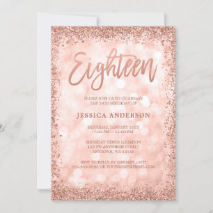 Rose Gold Faux Glitter Lights 18th Birthday Invitation