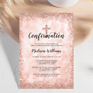 Rose Gold Faux Glitter Lights Confirmation Invitation