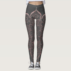 Rose Gold Faux Glitter Mandala over Dark Grey Leggings