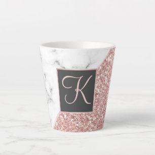 Rose Gold Faux Glitter Marble Monogrammed Latte Mug