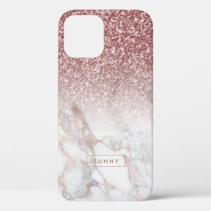Rose-gold Faux Glitter & Marble Ombre iPhone 12 Case