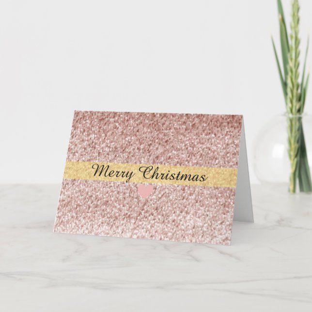 Rose Gold Faux Glitter Merry Christmas Holiday Card (Front)