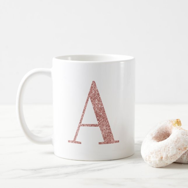 Rose Gold Faux Glitter Monogram A Coffee Mug (With Donut)