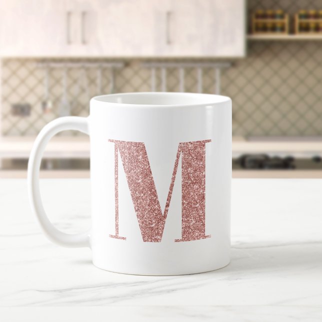 Rose Gold Faux Glitter Monogram M Coffee Mug (Letter M Monogram)