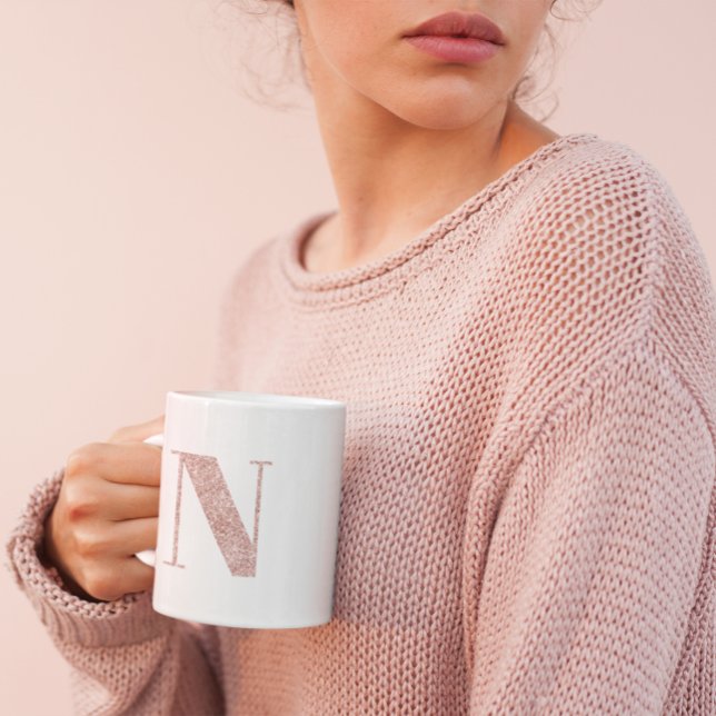 Rose Gold Faux Glitter Monogram N Coffee Mug (Rose Gold Glitter Monogram N Mug - Send a request to the creator for other letters.)