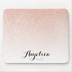 Rose Gold Faux Glitter Ombre Custom Name Mouse Pad