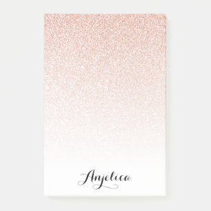 Rose Gold Faux Glitter Ombre Custom Name Post-it Notes