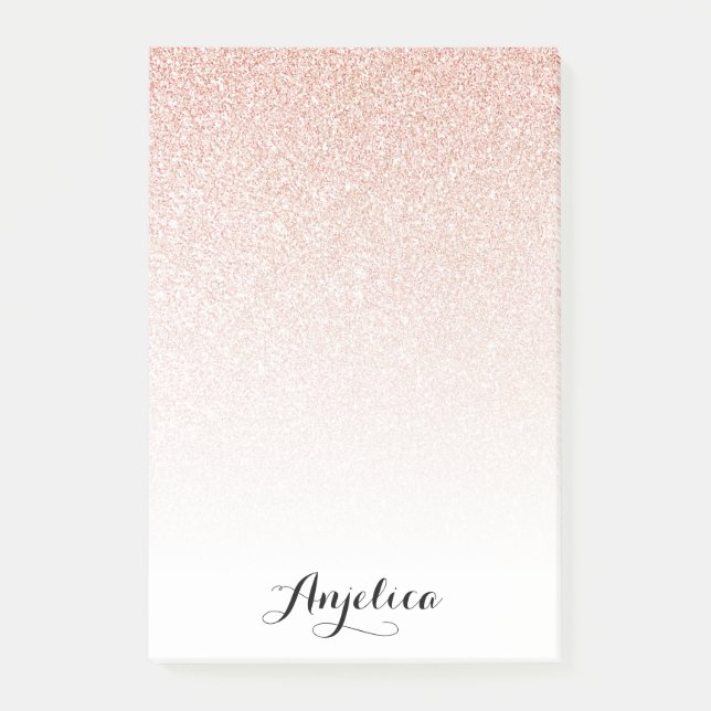 Rose Gold Faux Glitter Ombre Custom Name Post-it Notes (Front)