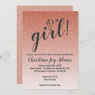 Rose Gold Faux Glitter Ombre Girl Baby Shower Card
