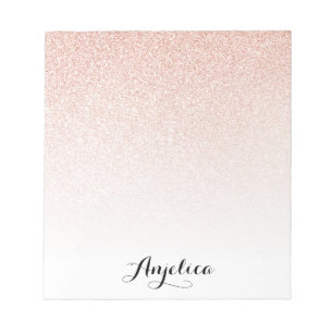 Rose Gold Faux Glitter Ombre Personalized Name Notepad