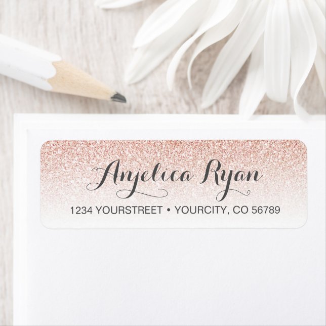 Rose Gold Faux Glitter Ombre Return Address Label (Insitu)
