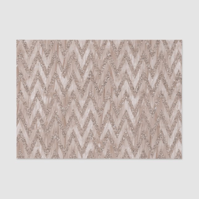 Rose Gold Faux Glitter Paint Chevron Stripes Tissue Paper (Front)