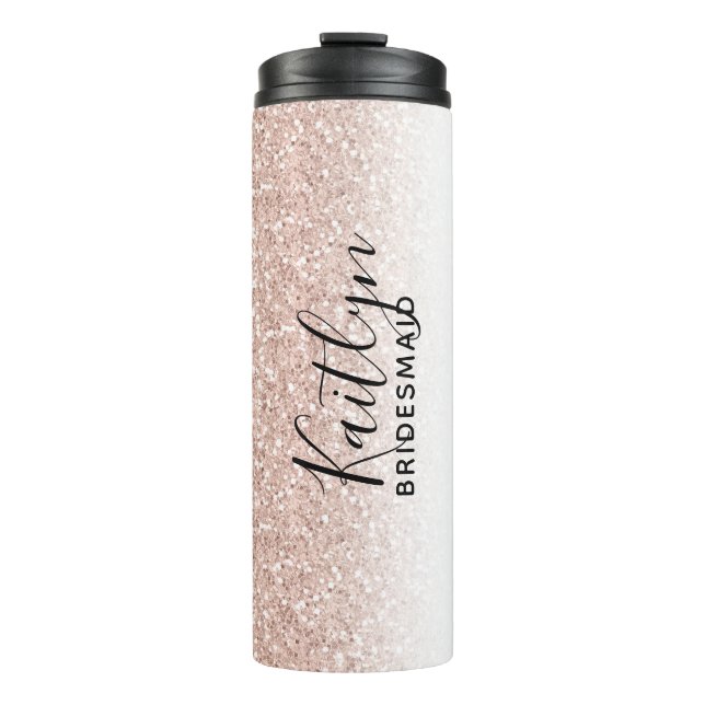 Rose Gold Faux Glitter Personalised Bridesmaid  Thermal Tumbler (Front)