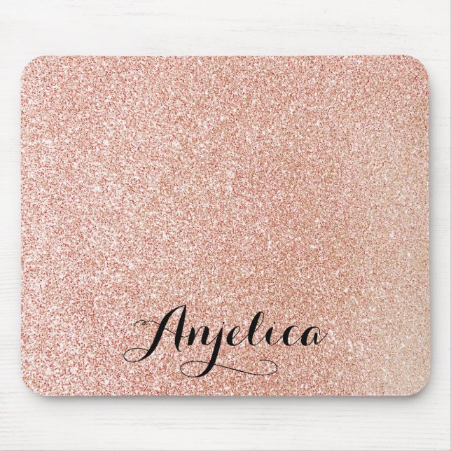 Rose Gold Faux Glitter Personalized Name Mouse Pad (Front)