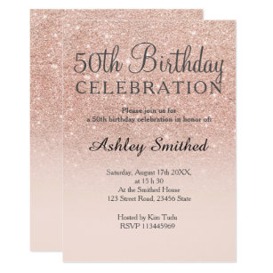 Rose gold faux glitter pink ombre 50th birthday invitation