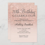 Rose gold faux glitter pink ombre 70th birthday invitation<br><div class="desc">A modern,  original and simple faux rose gold glitter ombre 70th birthday invitation on a fully customisable blush pink colour background. Seventieth!</div>