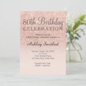 Rose gold faux glitter pink ombre 80th birthday invitation (Standing Front)