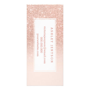 Rose gold faux glitter pink ombre business details rack card