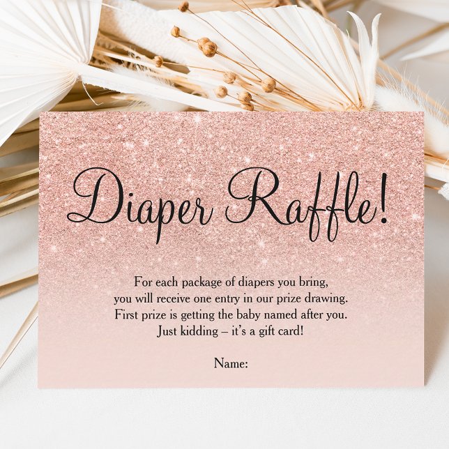 Rose gold faux glitter pink ombre diaper raffle enclosure card (Creator Uploaded)
