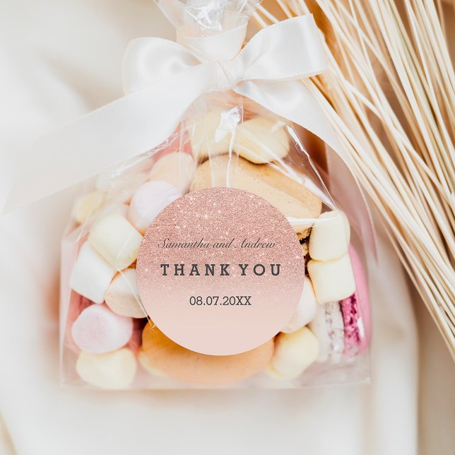 Rose gold faux glitter pink ombre Thank you Classic Round Sticker (Creator Uploaded)