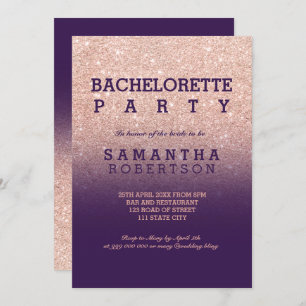 Rose gold faux glitter purple bachelorette party invitation