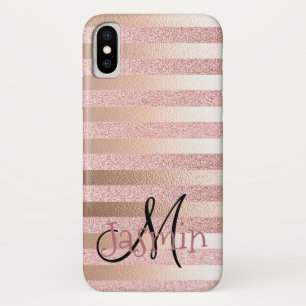 Rose Gold Faux Glitter& Rose Gold Foil Stripes iPhone X Case