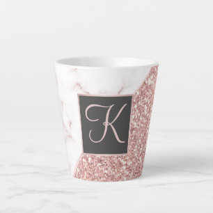 Rose Gold Faux Glitter Rose Marble Monogrammed Latte Mug