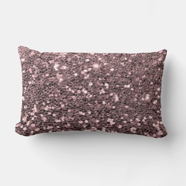 Rose Gold Faux Glitter Sparkles Lumbar Cushion (Front)