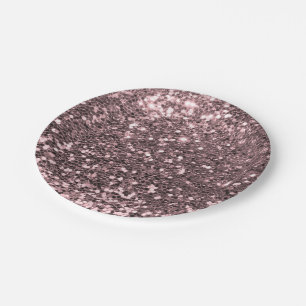 Rose Gold Faux Glitter Sparkles Paper Plate