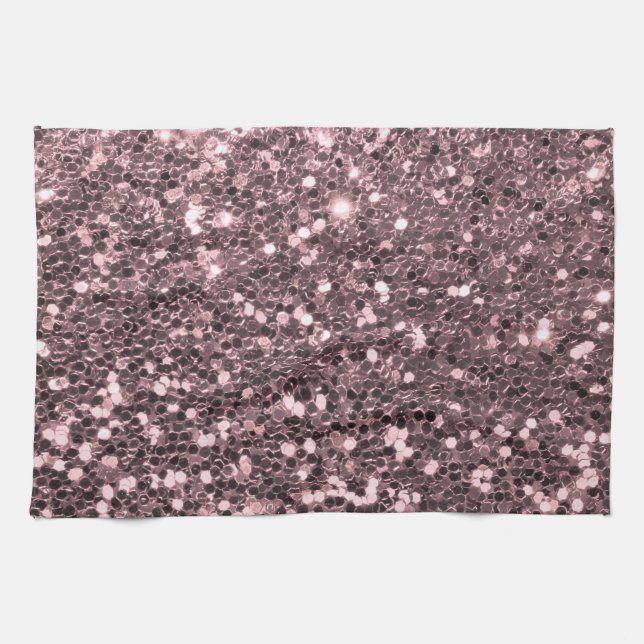 Rose Gold Faux Glitter Sparkles Tea Towel (Horizontal)
