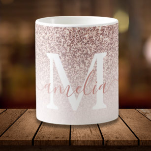 Rose Gold Faux glitter textured ombre pink Coffee Mug
