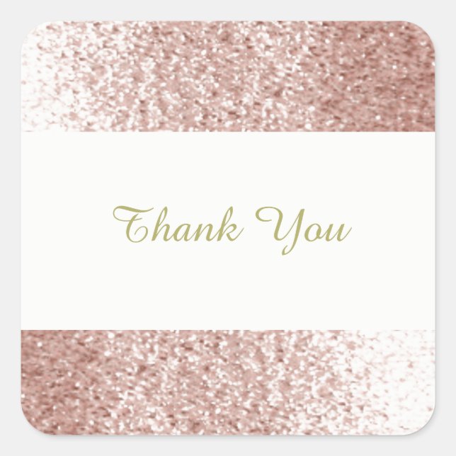 Rose Gold Faux Glitter Thank You Square Sticker (Front)