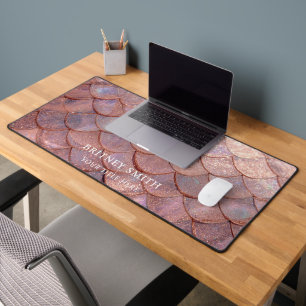 Rose gold faux iridescent Mermaid Scale Desk Mat