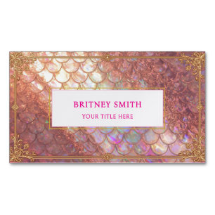 Rose gold faux iridescent Mermaid Scale Magnetic Business Card
