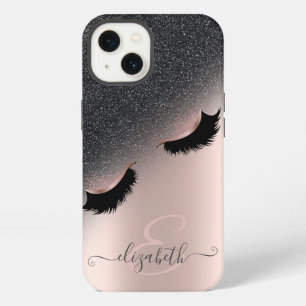 Rose Gold Faux Lashes Black Glitter Ombre iPhone 13 Case