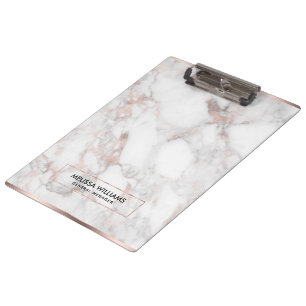 Rose-gold Faux Marble Border Frame Clipboard
