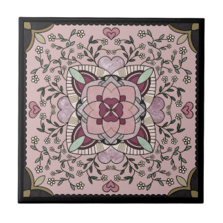 Rose Gold Faux Marble Mandala Ceramic Tile
