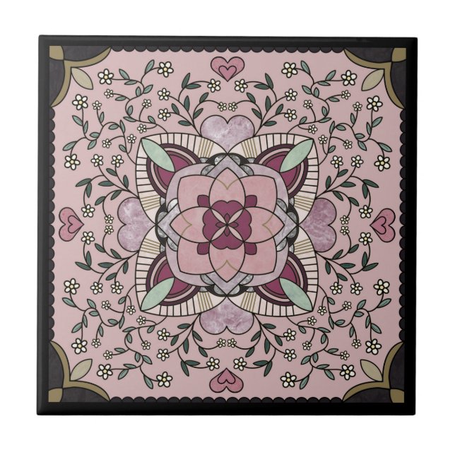 Rose Gold Faux Marble Mandala Ceramic Tile (Front)