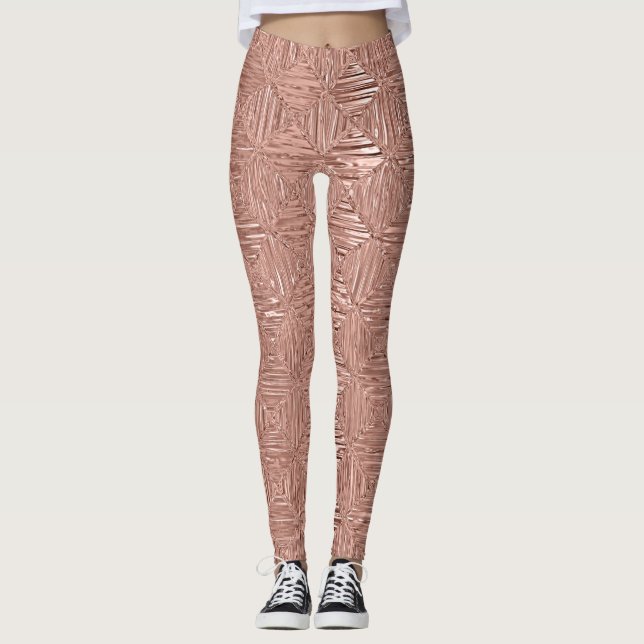 Rose Gold Faux Metallic Geometric Patterned Leggings (Front)