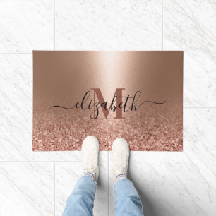 Rose Gold Faux Pink Glitter Doormat
