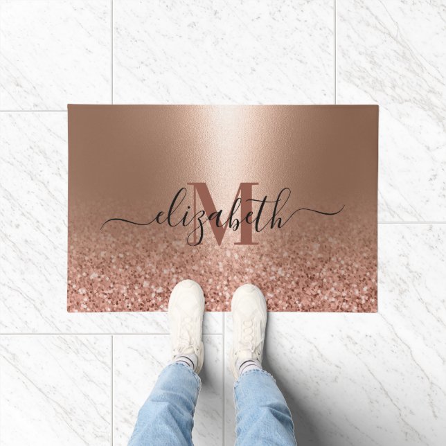 Rose Gold Faux Pink Glitter Doormat (Indoor)
