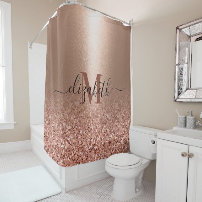 Rose Gold Faux Pink Glitter Shower Curtain (In Situ)