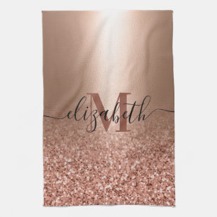 Rose Gold Faux Pink Glitter Tea Towel