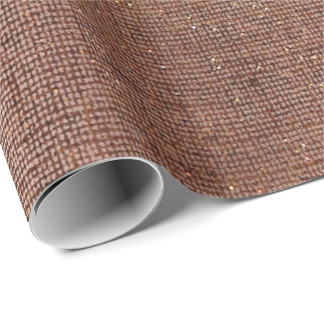 Rose Gold Faux Sepia Linen Mesh Metallic Burlap Wrapping Paper (Roll Corner)