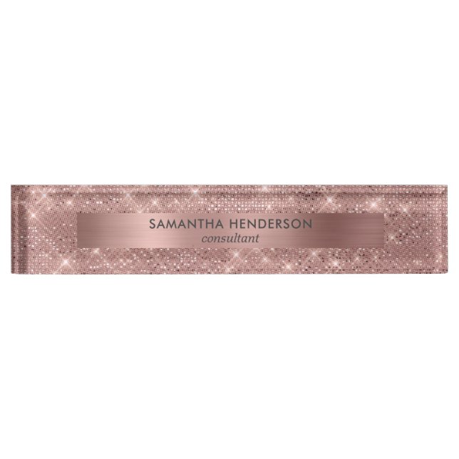 Rose Gold Faux Shimmer and Foil Nameplate (Front)