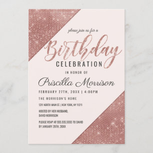 Rose Gold Faux Sparkling Glitter Sequin Birthday Invitation